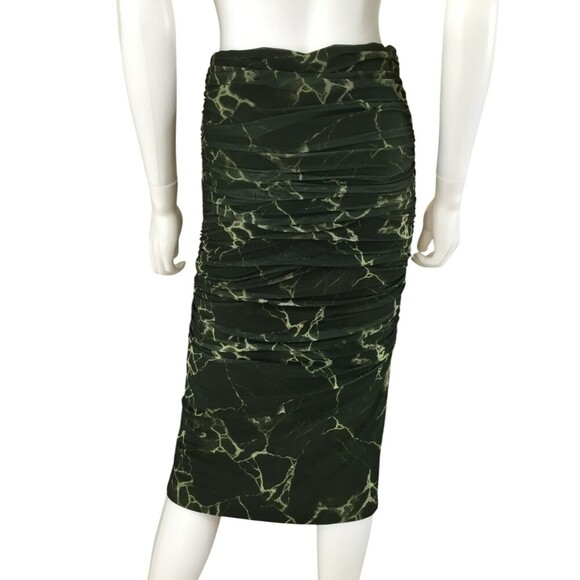 Zara Draped Tulle Midi Skirt Green sz Small Tie-Dye Ruched Sides Mesh Whimsigoth - Picture 10 of 15